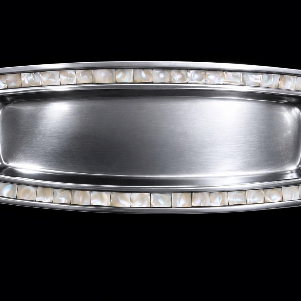Pottery Barn Barona Mother of Pearl Metal Rectangular Serving Tray Silver
